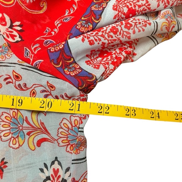 Fig & Flower Red Blue Sheer Popover Tunic Overlay Large Bohemian Lightweight - Picture 8 of 10